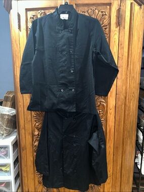 EUC Happy Chet set of 2 black chef shirts/jackets. Ladies large